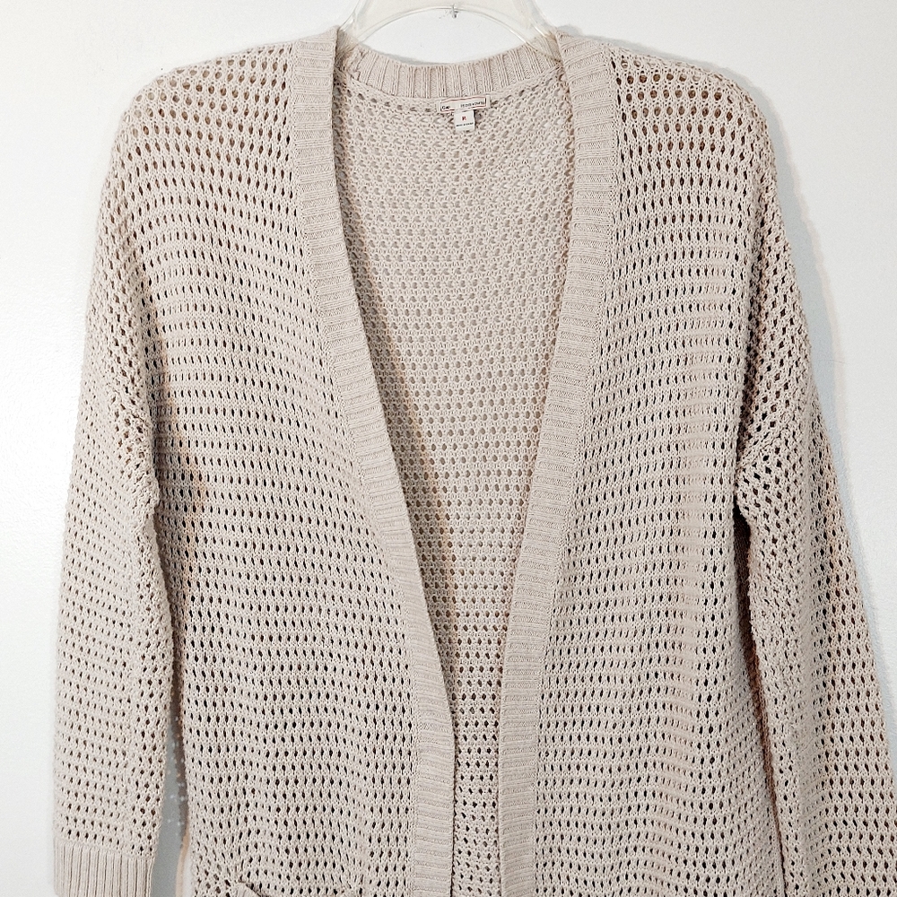 GAP Cardigan Long Sweater with Pockets, Creamy Grey Color, Size Medium - Picture 2 of 11